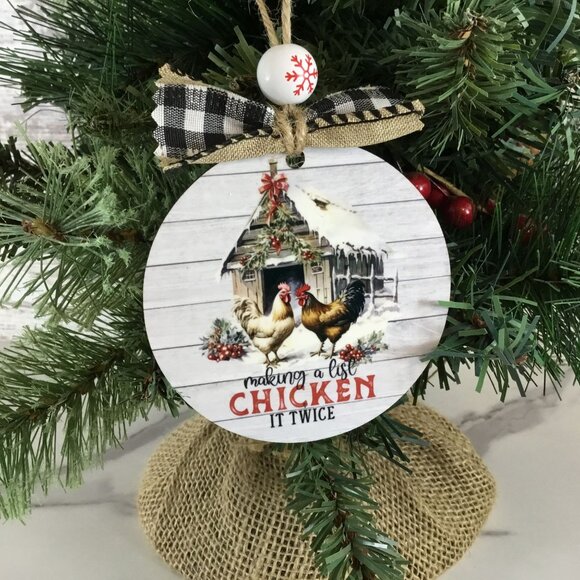 Making a List Chicken it Twice Christmas Ornament 3.5” Round - Picture 2 of 6